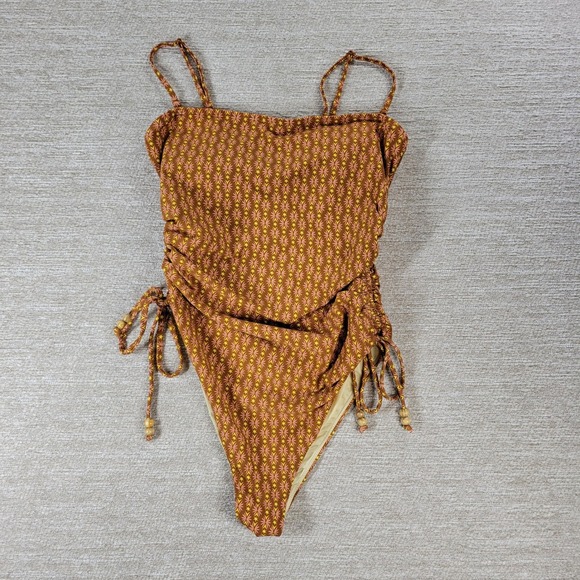 Roxy Other - Roxy Ray Of Sunshine One-piece Swimsuit Large Brown Geometric Ruched High Cut